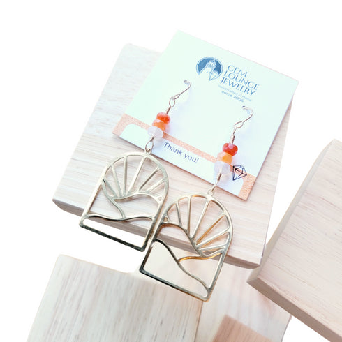 Gold Mexican Fire Opal Earrings